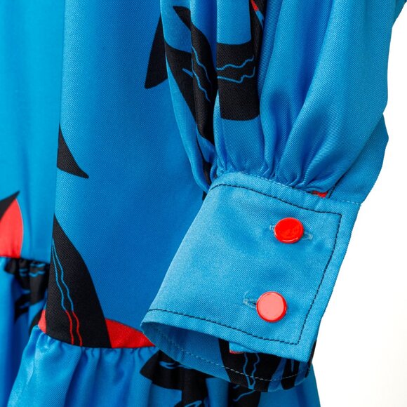 Roksanda SS/18 Aviana Blue Floral Silk Long-Sleeve Mini Dress - Picture 6 of 11